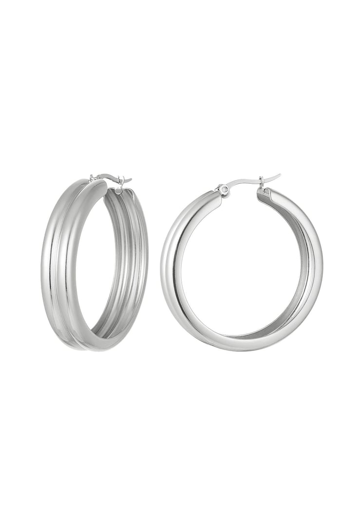 Ribbed hoop earrings Silver Color Stainless Steel 