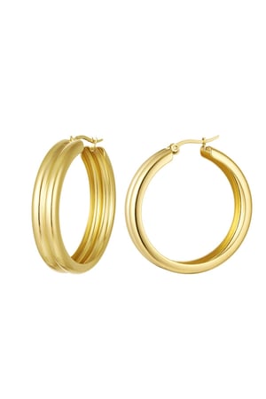 Ribbed hoop earrings Gold Color Stainless Steel h5 