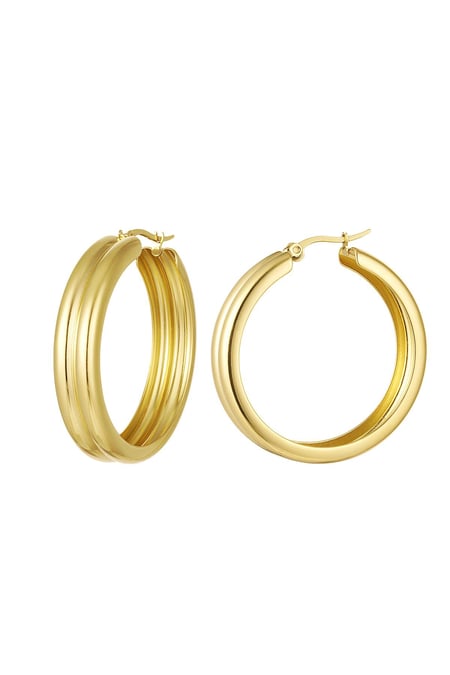 Ribbed hoop earrings Gold Color Stainless Steel 2