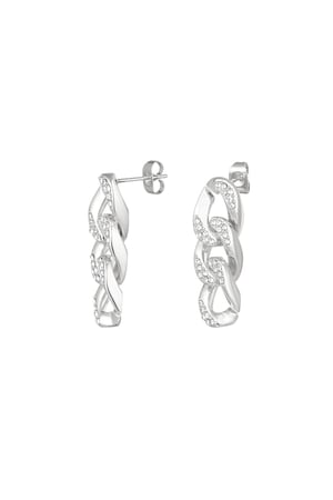 Ear studs link zircon Silver Color Stainless Steel h5 