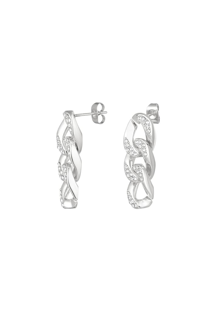 Ear studs link zircon Silver Color Stainless Steel 