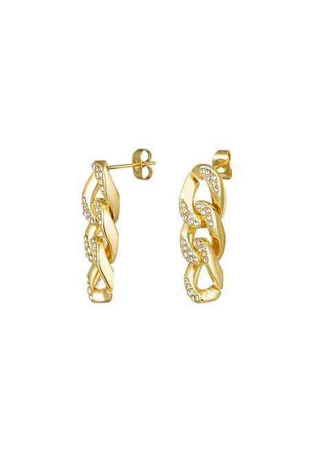 Ear studs links zircon Gold Color Stainless Steel