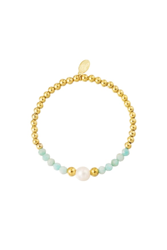 Bracelet perlé avec pierres colorées et 1 perle Bleu &amp; Couleur or Acier inoxydable 2