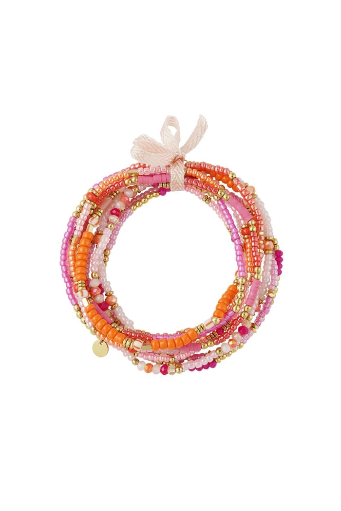 Bracelets set beads colorful Pink & Gold color Stainless Steel 