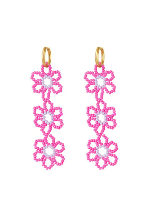 Earrings three flowers Fuchsia Stainless Steel h5 