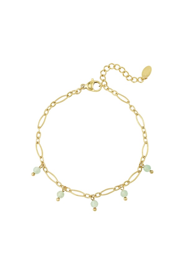 Bracelet links with beads - Natural stone collection Green &amp; Gold Color Stainless Steel