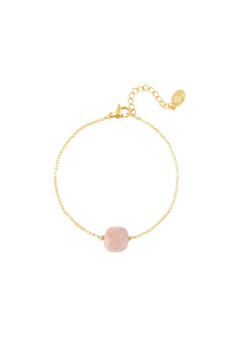 Bracelet with stone - Natural stones collection Pink & Gold Color Stainless Steel