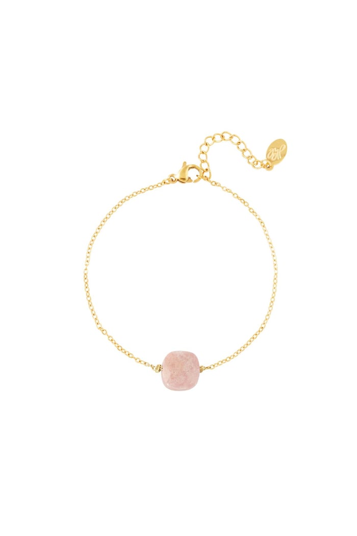 Bracelet with stone - Natural stones collection Pink & Gold Color Stainless Steel 