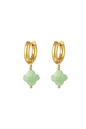 Earrings with clover - Natural stones collection Green & Gold Color Stainless Steel h5 