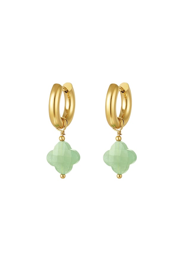 Ohrringe mit Klee - Kollektion Natursteine Grün &amp; Goldfarbe Edelstahl 2
