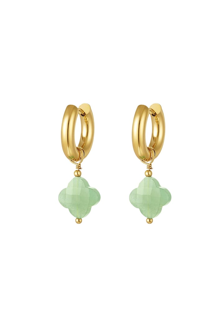 Earrings with clover - Natural stones collection Green & Gold Color Stainless Steel 