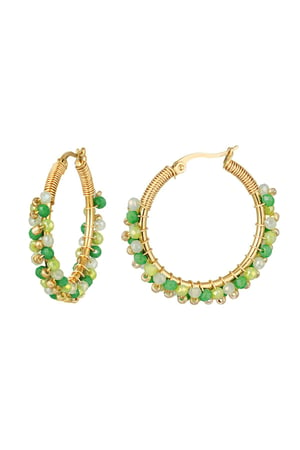 Earrings bead party Green & Gold Color Stainless Steel h5 