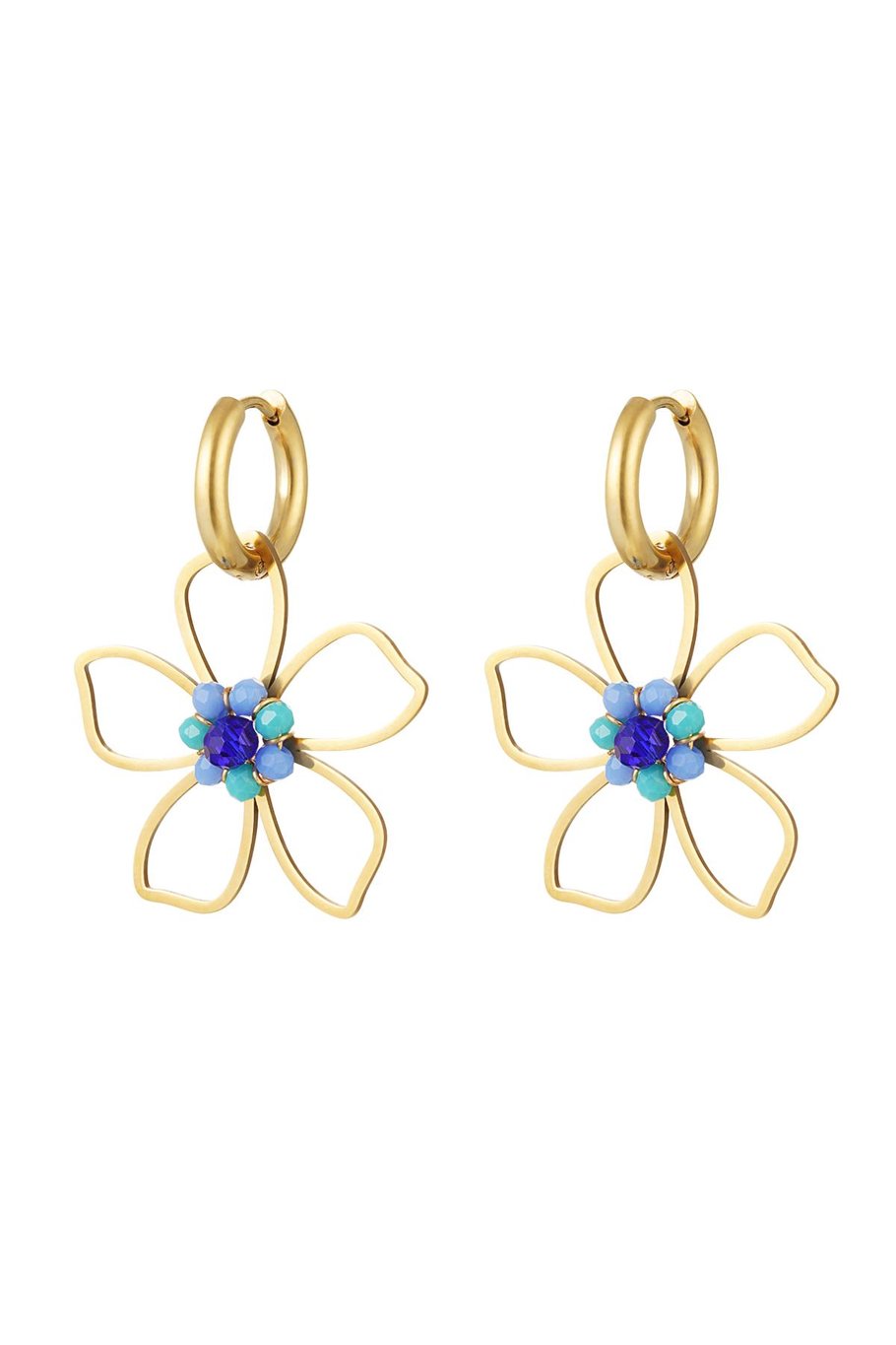 Earrings wild flower Pink & Gold Color Stainless Steel 