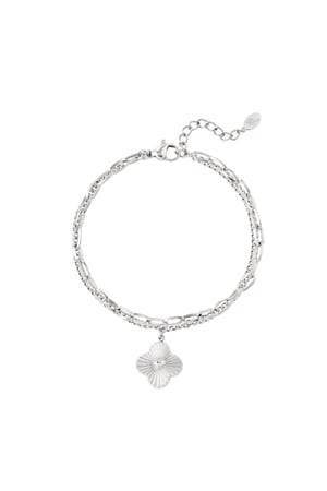 Two-layer bracelet with flower Silver Color Stainless Steel h5 