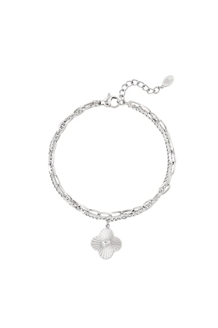 Two-layer bracelet with flower Silver Color Stainless Steel 2