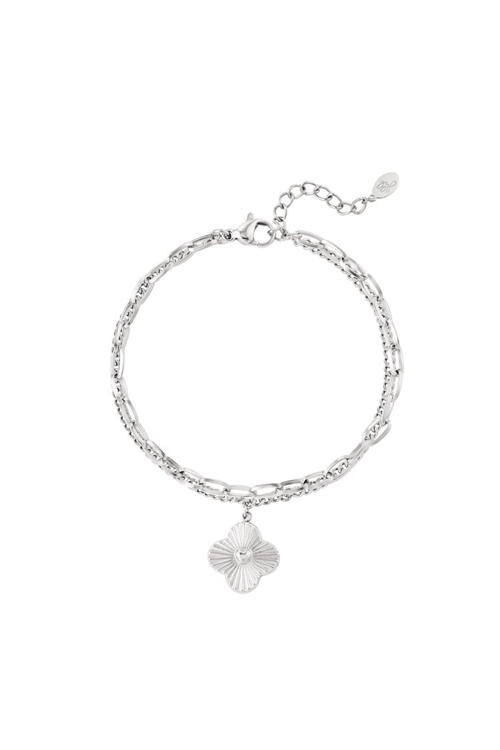 Two-layer bracelet with flower Silver Color Stainless Steel 