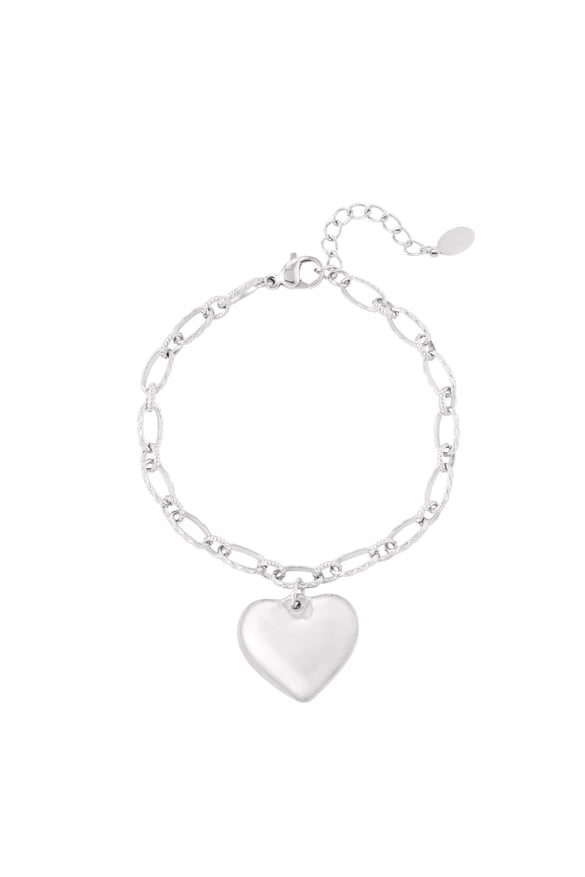 Pulsera de eslabones con corazón Plata Acero inoxidable