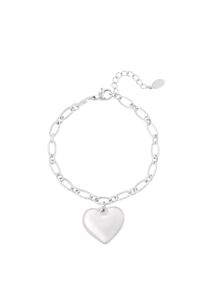 Link bracelet with heart Silver Color Stainless Steel 