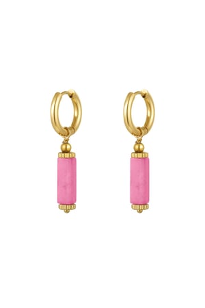 Earrings rectangular stone - Natural stone collection Fuchsia Stainless Steel h5 