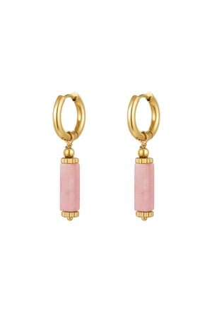 Earrings rectangular stone - Natural stone collection Pink & Gold Color Stainless Steel h5 