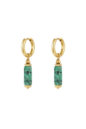 Earrings rectangular stone - Natural stone collection Green Stainless Steel h5 