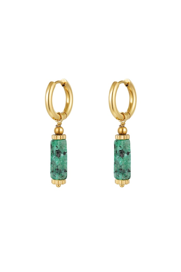 Earrings rectangular stone - Natural stone collection Green Stainless Steel 