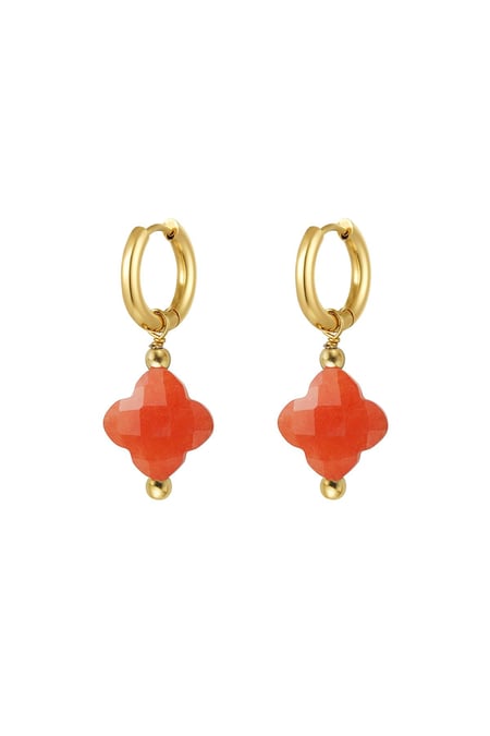 Earrings clover color - Natural stones collection Orange & Gold Stainless Steel