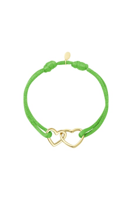 Pulsera de tela corazones Verde & Color dorado Acero inoxidable 2