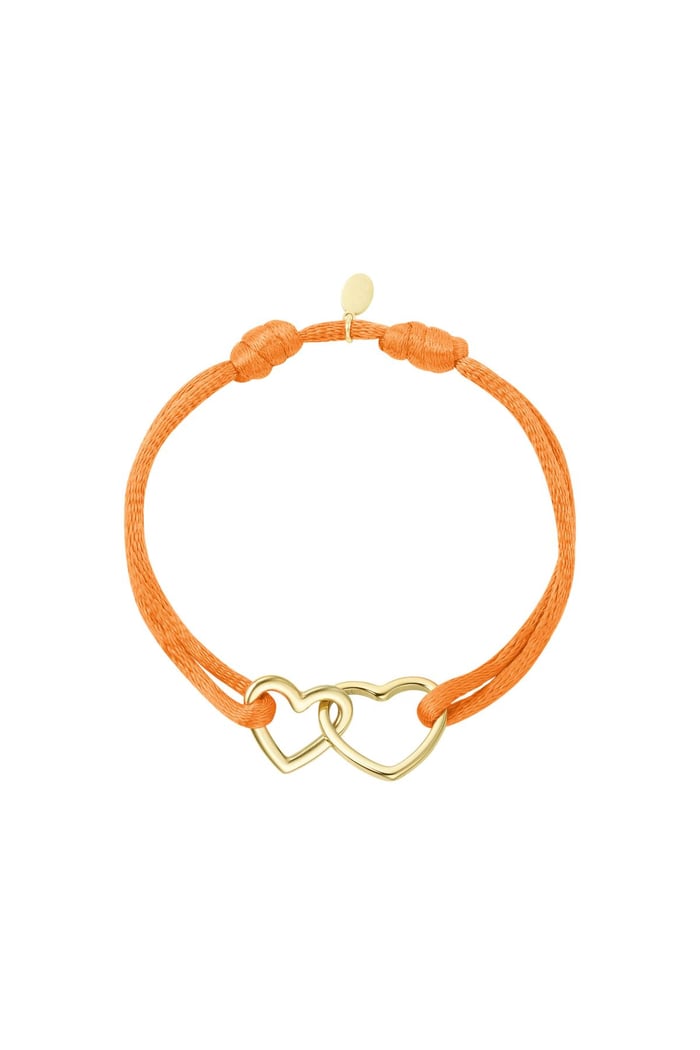 Stoffen armband hartjes Oranje & Goud kleur Stainless Steel 