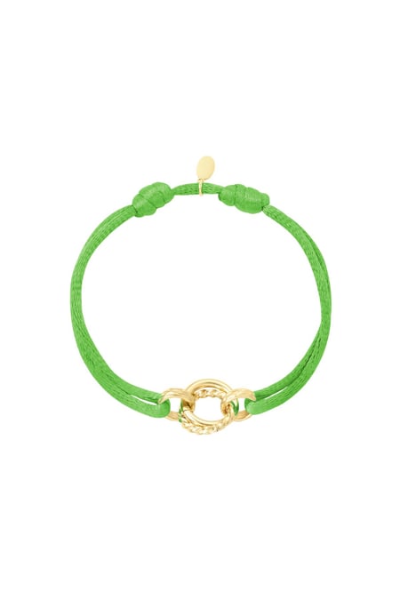 Círculo de pulsera de tela Verde & Color dorado Acero inoxidable