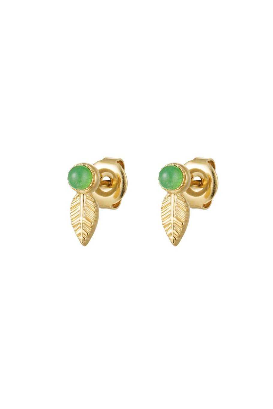Ear studs leaf & stone - Natural stone collection White Gold Color Stainless Steel 