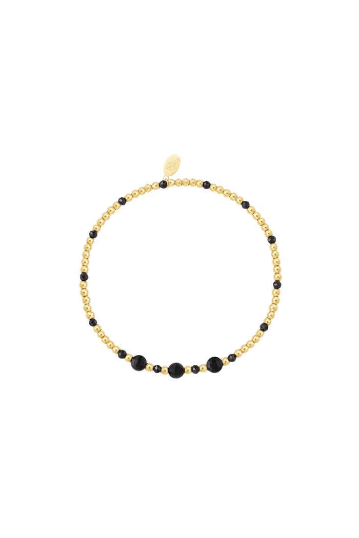 Beaded bracelet colorful - black - Natural stones collection Black & Gold color Stainless Steel 