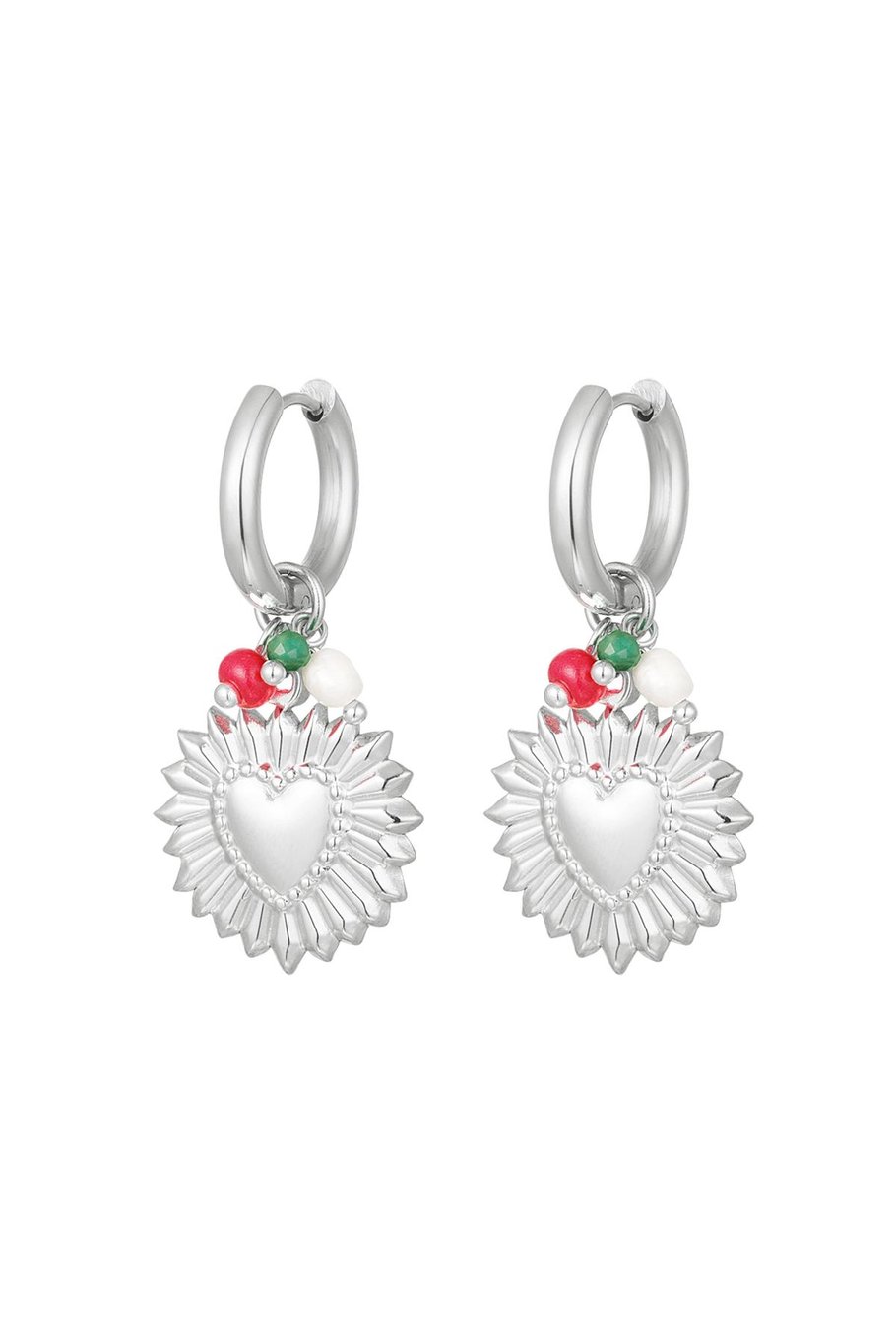 Orecchini cuore fiore Silver Color Stainless Steel 