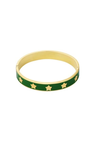 Bangle bracelet enamel stars Green & Gold Color Stainless Steel