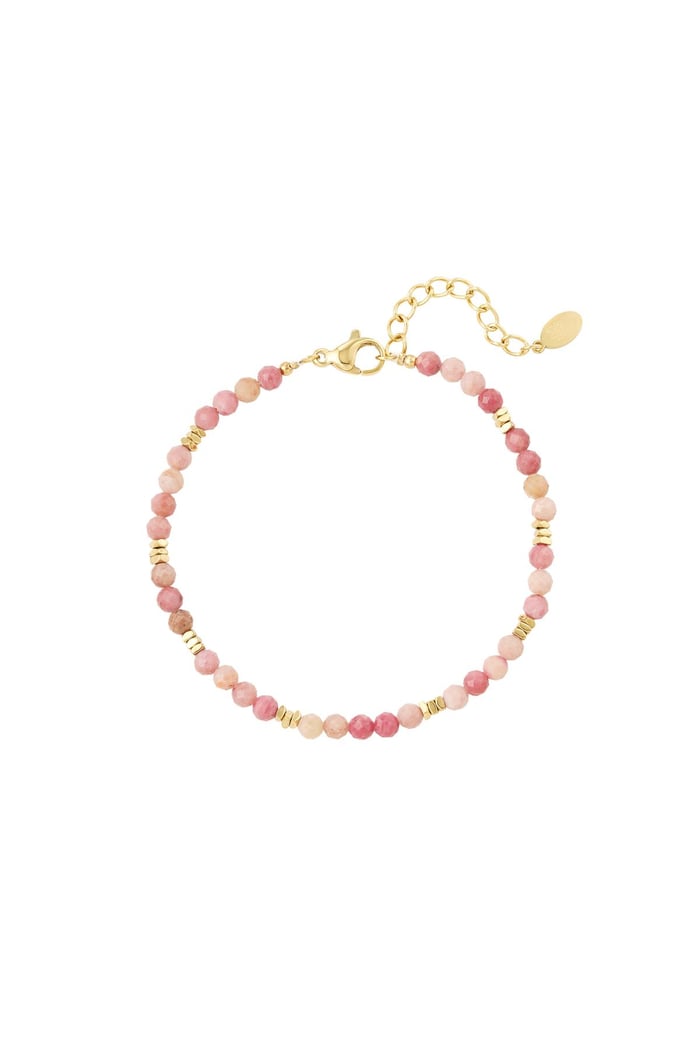 Bracelet colored beads - Natural stones collection Pink & Gold color Stainless Steel 