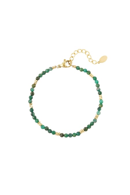 Armbandje gekleurde kralen - Natuurstenen collectie Green & Gold Stainless Steel