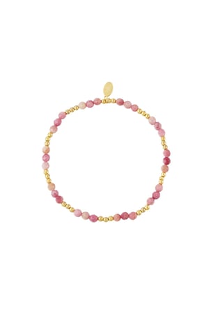 Beaded bracelet colorful - Natural stones collection Pink & Gold color Stainless Steel h5 