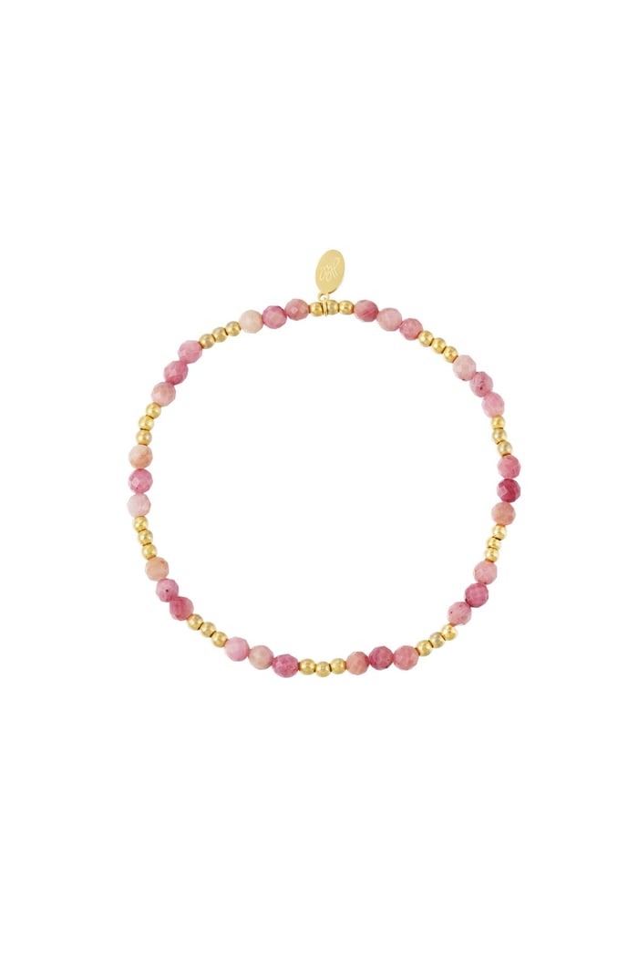 Beaded bracelet colorful - Natural stones collection Pink & Gold color Stainless Steel 