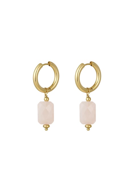 Earrings with rectangular pendant Pink & Gold Color Stainless Steel