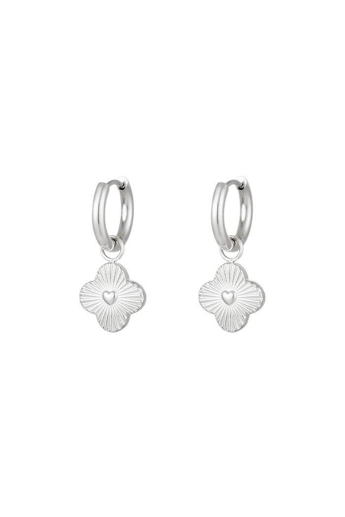 Heart flower earrings Silver Color Stainless Steel 