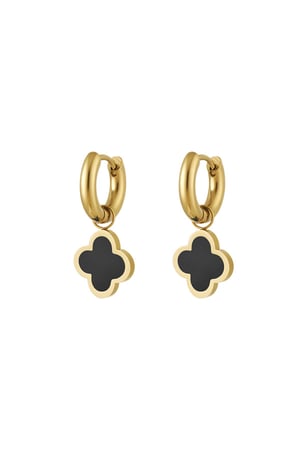 Earrings clover simple colorful Black & Gold color Stainless Steel h5 