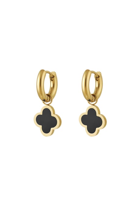 Earrings clover simple colorful Black & Gold color Stainless Steel