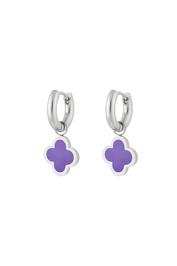 Boucles d'oreilles trèfle simples colorées Lilas Acier inoxydable