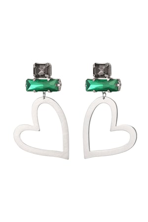 Heart earrings with glass beads Green & Silver Color Stainless Steel h5 