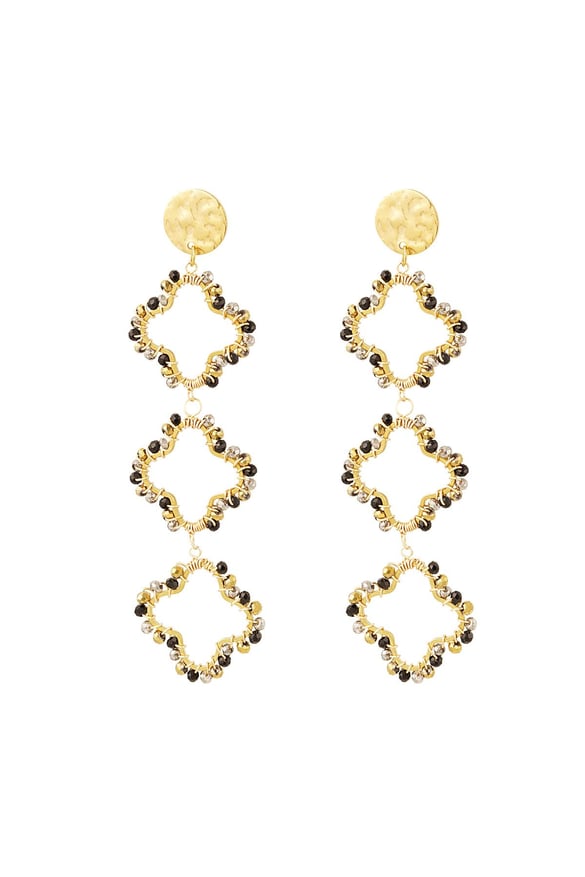 Earrings three clovers with beads Black Stainless Steel