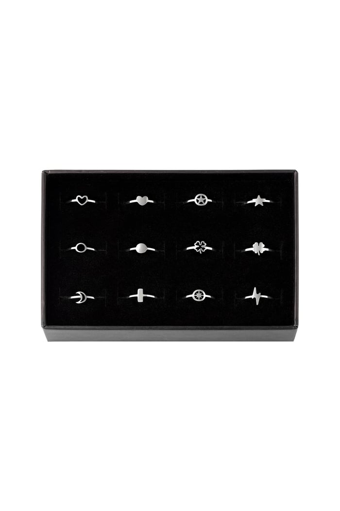 Adjustable rings set 12 pieces Silver Color Stainless Steel One size 