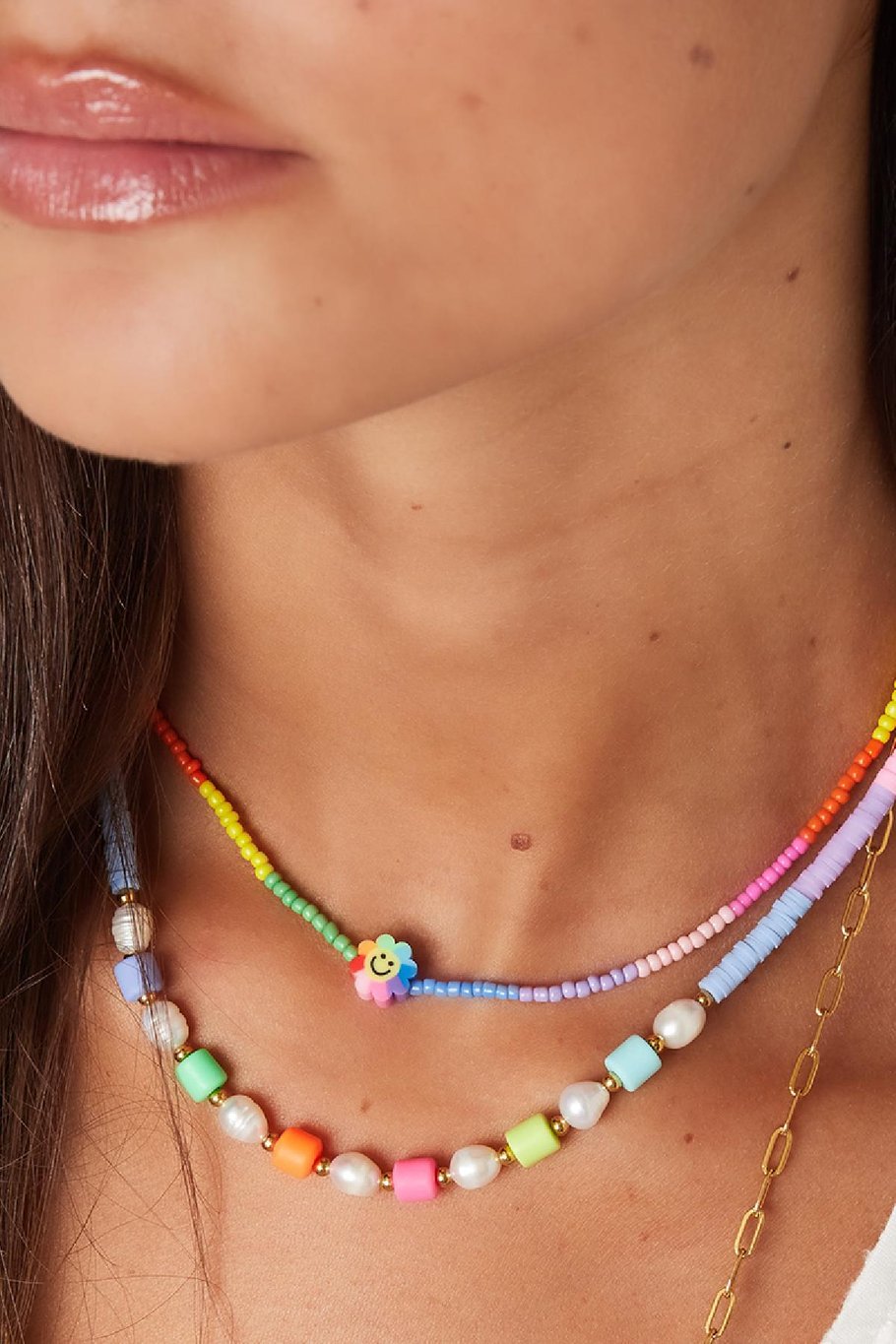 Bunte Perlenkette - Rainbow-Kollektion Multi Edelstahl Bild3