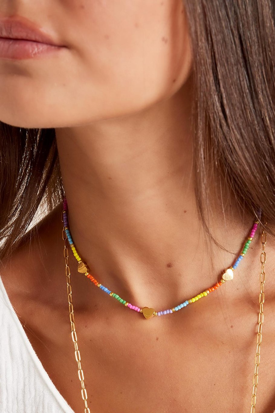 Halskette mit goldenen Herzen - Rainbow-Kollektion Multi Edelstahl Bild3