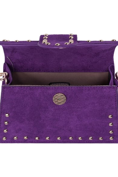 Shoulder bag in suede like material with metal studs and shoulder strap Purple Polyester h5 Picture5