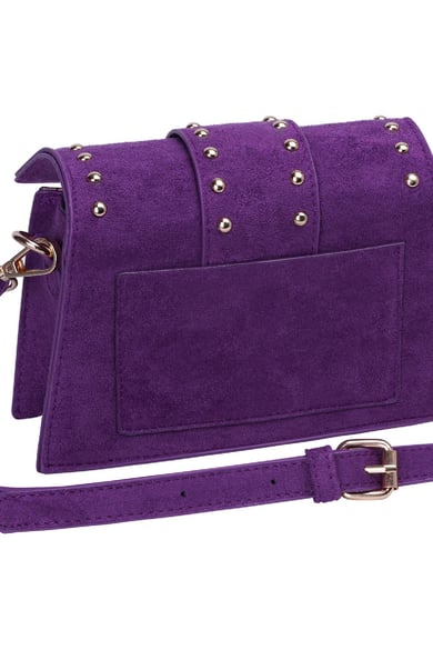 Shoulder bag in suede like material with metal studs and shoulder strap Purple Polyester h5 Picture4